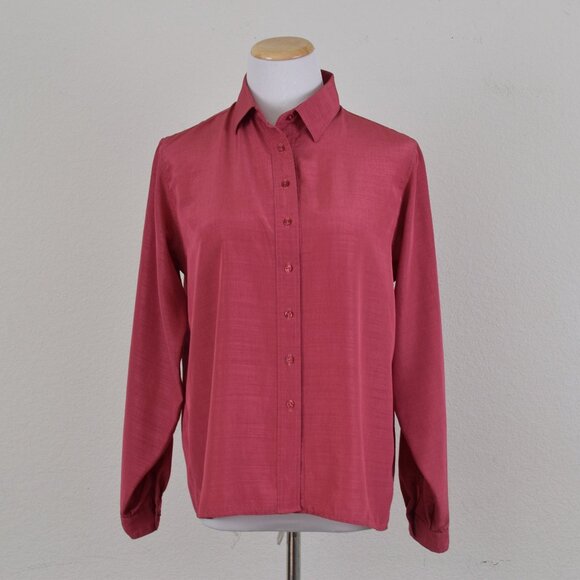 Vintage 80s Polyester Rouge Pink Blouse‎ - Picture 2 of 9